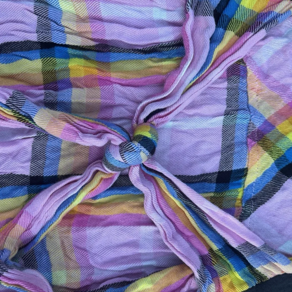 Care Bears Justice Girls Long Shirt With Plaid Sleeves To Tie. Size 7-8 EUC‎